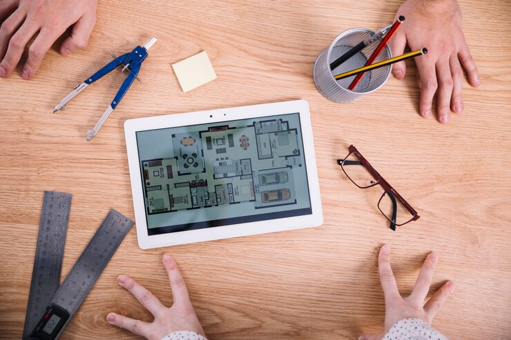 Kostenlose Foto ernten sie hände nahe tablette mit plan