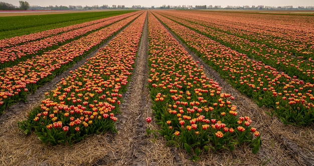 Kostenloses Foto erstaunliche aufnahme eines großen ackerlandes, das vollständig mit tulpen bedeckt ist