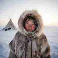 Kostenloses Foto eskimo-völker, die unter extremen wetterbedingungen leben