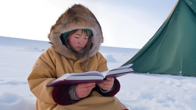 Kostenloses Foto eskimo-völker, die unter extremen wetterbedingungen leben