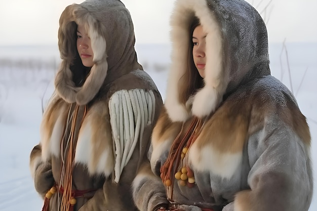 Kostenloses Foto eskimo-völker, die unter extremen wetterbedingungen leben