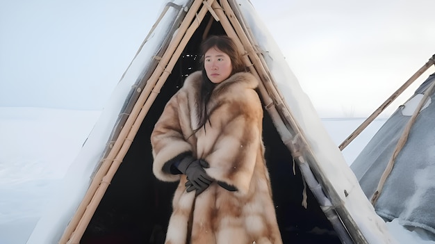 Kostenloses Foto eskimo-völker, die unter extremen wetterbedingungen leben