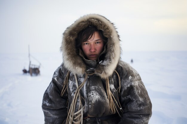 Eskimo-Völker, die unter extremen Wetterbedingungen leben