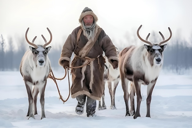 Kostenloses Foto eskimo-völker, die unter extremen wetterbedingungen leben