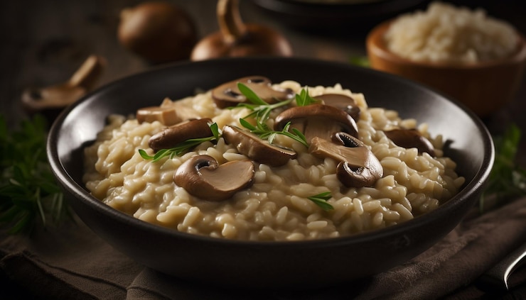 Kostenlose Foto essbares pilzrisotto mit petersilie und parmesankäse, hergestellt von ai