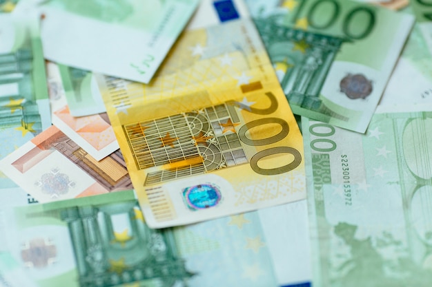 Euro Währung. Eurobargeldnahaufnahme. Euro bancnotes Hintergrund.