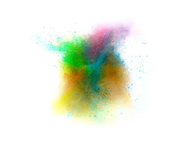 Explosion von farbigen Pulver auf weißem Hintergrund