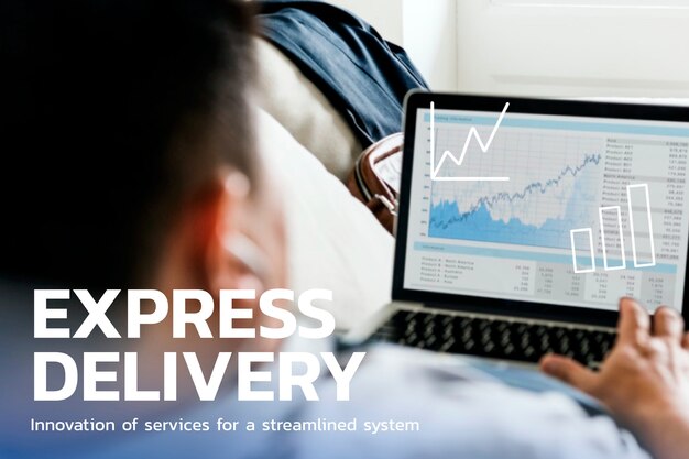 Express-Lieferungs-Finanztechnologie mit Forex-Trading-Grafikhintergrund