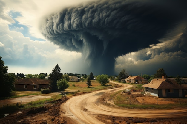 Kostenloses Foto extremer tornado in der nähe von häusern