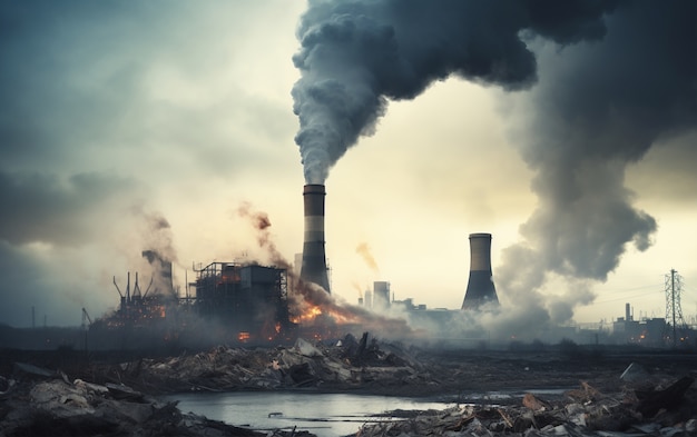 Kostenloses Foto fabrik, die co2-verschmutzung produziert