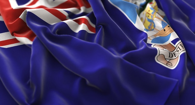 Falklandinseln Flagge gekräuselt Winken Makro Nahaufnahme Schuss