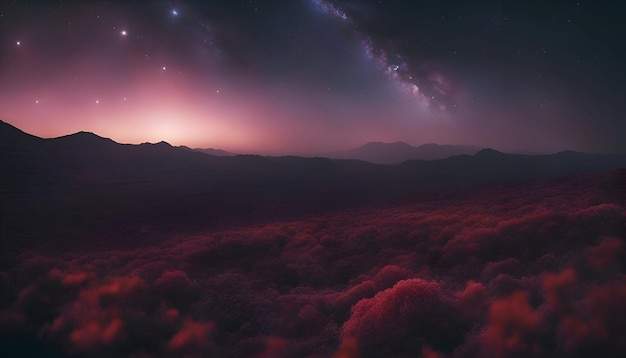 Fantasie außerirdischer Planet Berg und Nebel 3D-Illustration