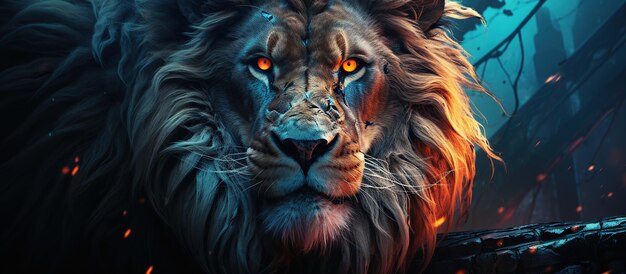 Fantasiebild eines Löwen mit Feuer im Gesicht