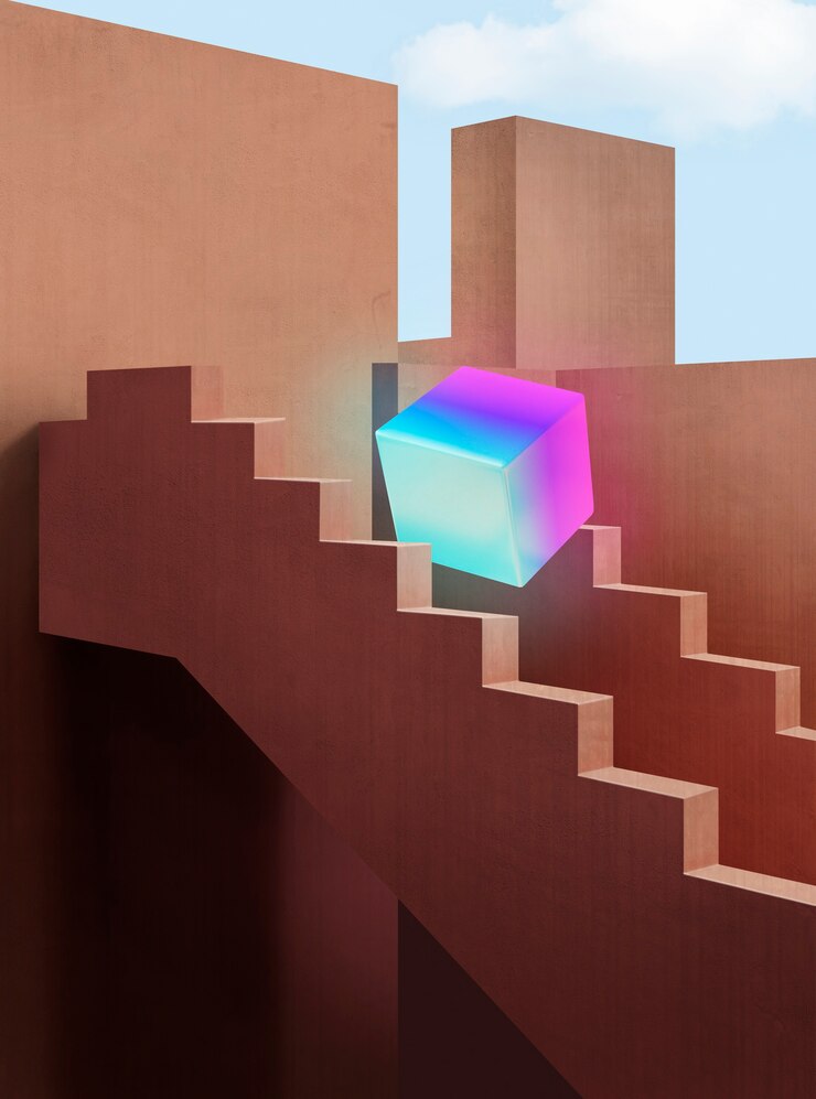 Kostenlose Foto fantasielandschaft mit geometrischer form der steigung
