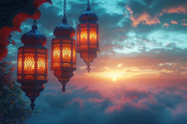 Kostenloses Foto fantasy-lampen für die islamische ramadan-feier