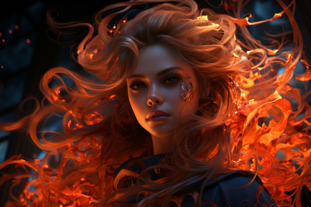 Kostenloses Foto fantasy-stil-figur in flammen