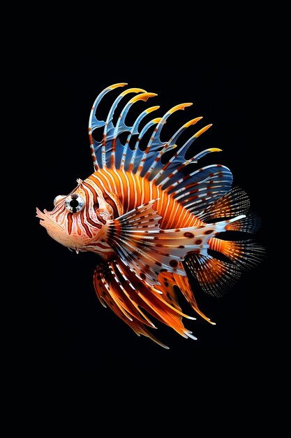 Farbige, komplizierte Musterfische mit schwarzem Hintergrund