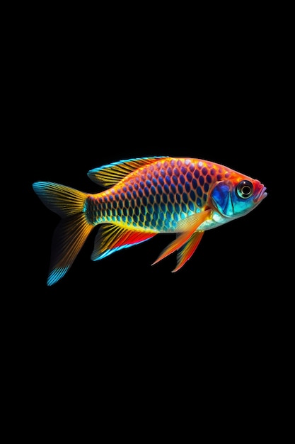 Farbige, komplizierte Musterfische mit schwarzem Hintergrund