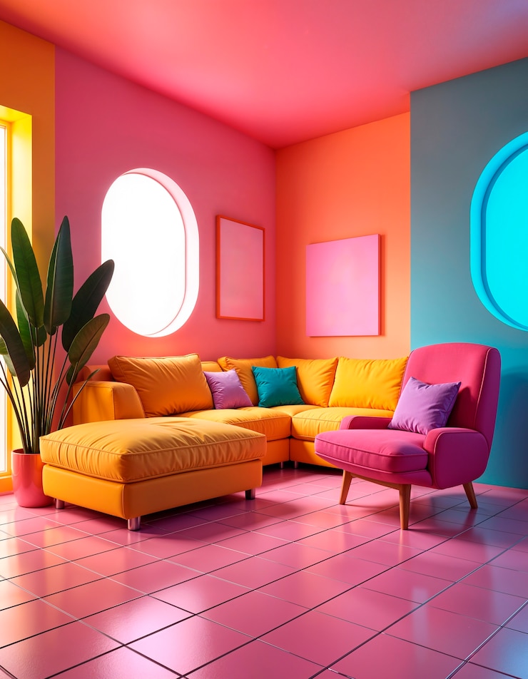 Kostenlose Foto farbiger retro-wellen 3d-innen-hintergrund