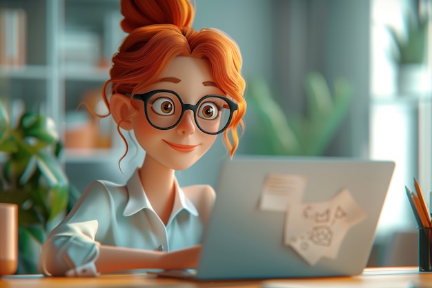 Feier des Arbeiterstages mit einem 3D-Cartoonporträt einer arbeitenden Frau