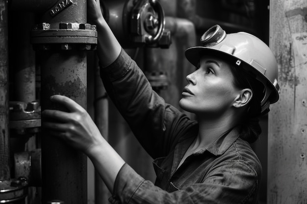 Kostenloses Foto feier des arbeiterstages mit einer einfarbigen sicht auf eine frau, die an ihrer arbeit arbeitet