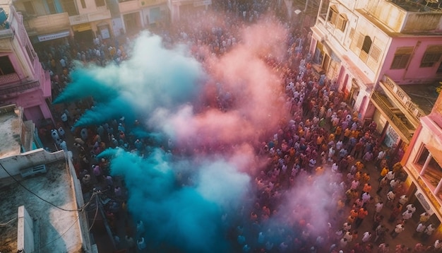 Feier des traditionellen Festivals in einer überfüllten Stadt, die von KI generiert wird