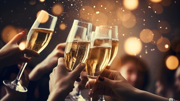 Feiern Menschen mit Gläsern Champagner machen einen Toast
