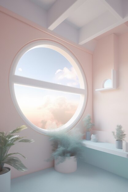 Fenster im Zimmer mit surrealer und mystischer Aussicht
