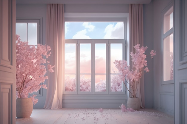 Kostenloses Foto fenster im zimmer mit surrealer und mystischer aussicht