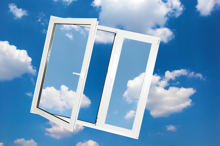 Kostenlose Foto fenster mit wolken hintergrund