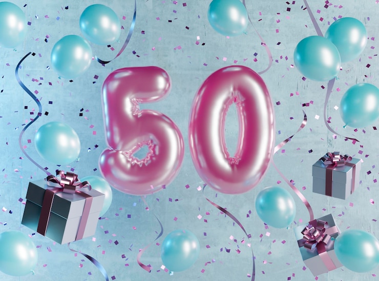 Kostenlose Foto festliches arrangement zum 50. geburtstag mit luftballons