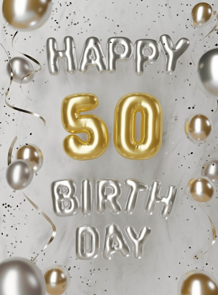 Kostenlose Foto festliches arrangement zum 50. geburtstag mit luftballons