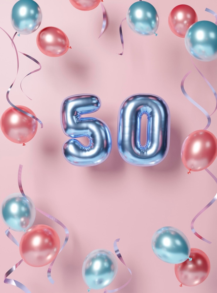 Kostenlose Foto festliches arrangement zum 50. geburtstag mit luftballons