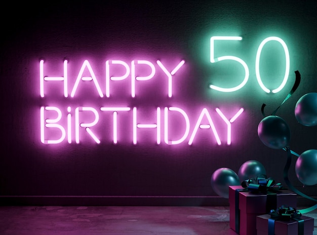 Festliches Neon-Arrangement zum 50. Geburtstag