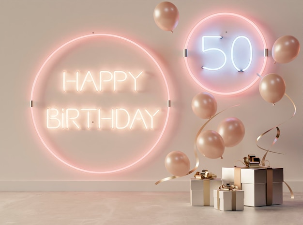 Festliches Neon-Arrangement zum 50. Geburtstag