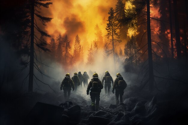 Feuerwehrleute helfen bei Wildbränden in der Natur