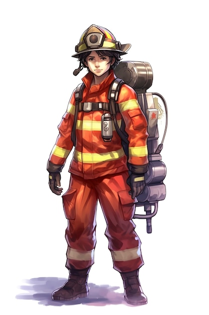 Kostenloses Foto feuerwehrmann im anime-stil