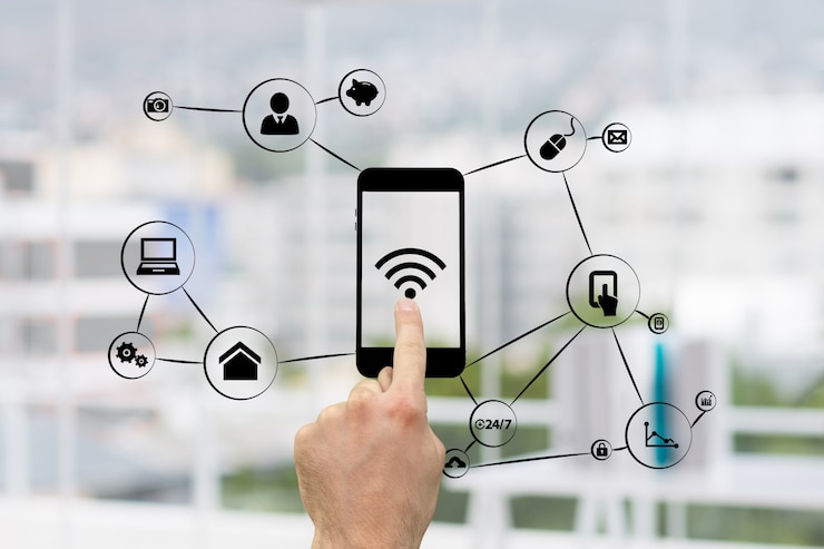 Kostenlose Foto finger ein telefon mit wifi berühren