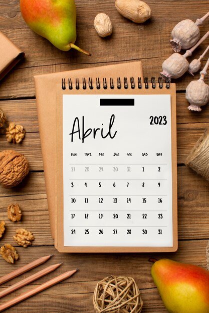 Flach legen aprilkalender 2023 mit birnen