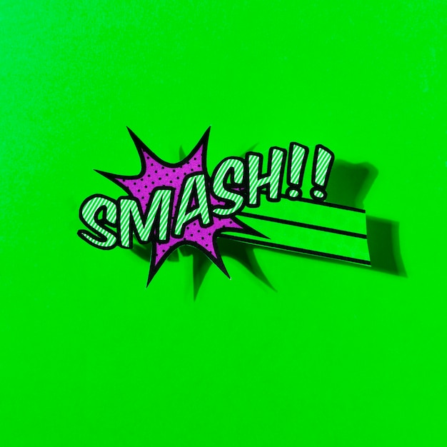Flache Illustration des komischen Booms zertrümmern Vektorikone für Netz auf grünem Hintergrund