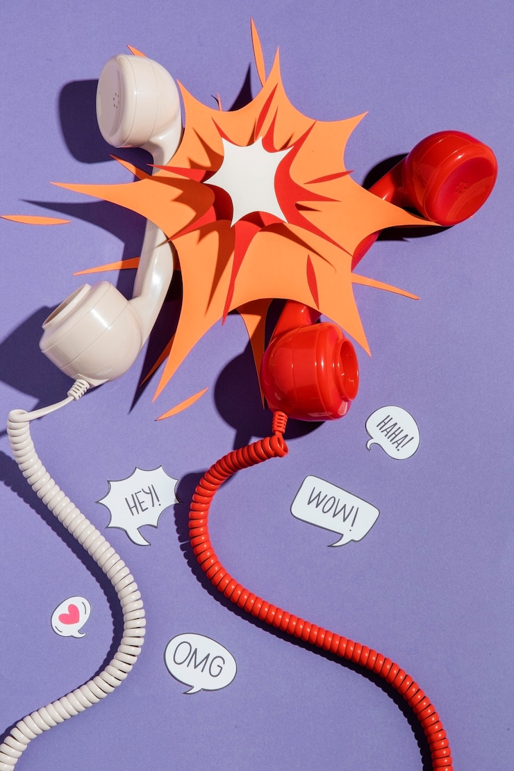 Kostenlose Foto flache lage der telefonhörer mit papierform und chatblasen