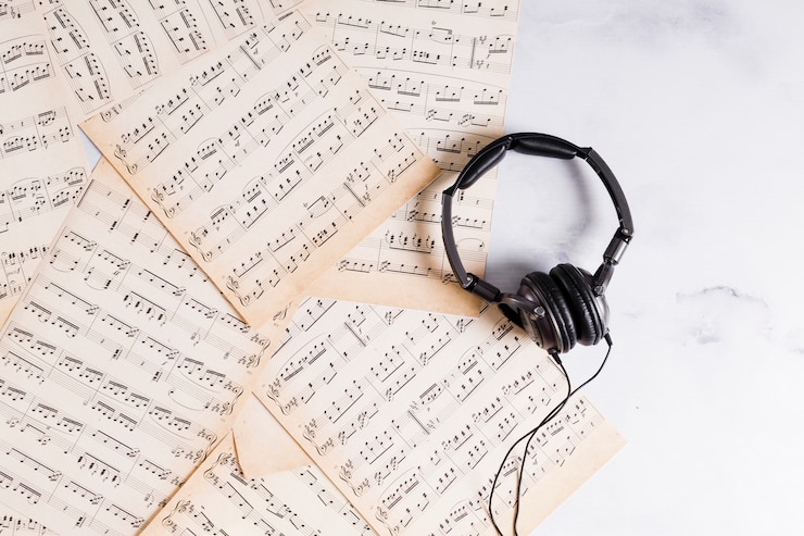 Kostenlose Foto flache lage von musiknoten