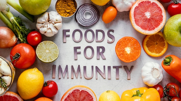Flaches, gesundes Essen für eine immunitätsfördernde Zusammensetzung