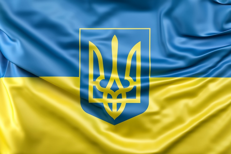 Kostenlose Foto flagge der ukraine mit wappen