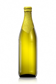 Flasche bier mit goldener folie und beschneidungspfad isoliert auf weißem hintergrund