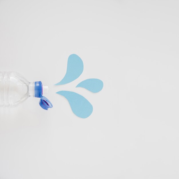 Flasche Wasser mit Papiertropfen