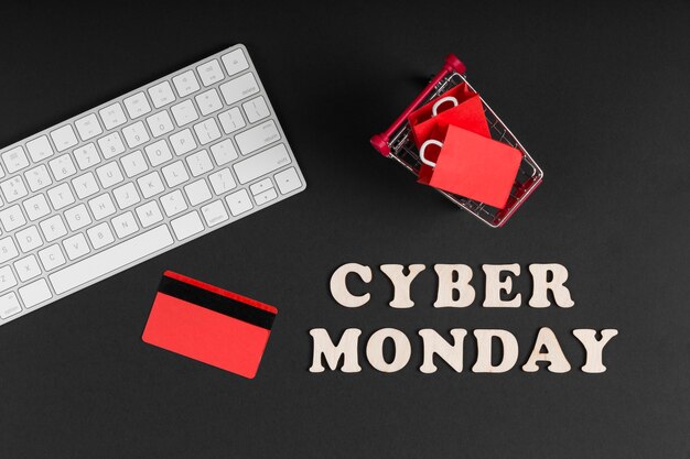 Flat Lay Cyber Montag Verkauf Elemente