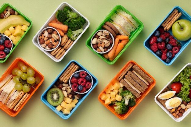 Flat Lay Food Lunchboxen Sortiment