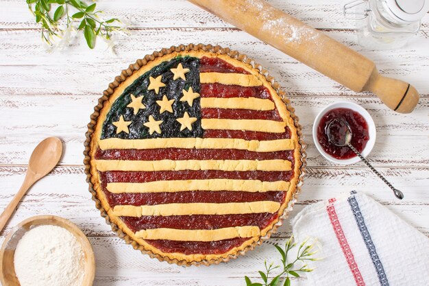 Flat Lay Independence Day Pie