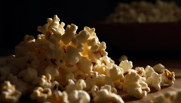 Flaumiger gelber Maishaufen ein gesunder Snack, der von KI erzeugt wird